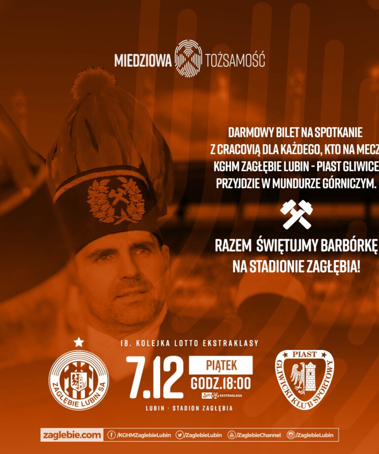 Przyjdź na #ZAGPIA w mundurze górniczym i zgarnij voucher na mecz KGHM Zagłębie - Cracovia Przyjdź na #ZAGPIA w mundurze górniczym i zgarnij voucher na mecz KGHM Zagłębie - Cracovia