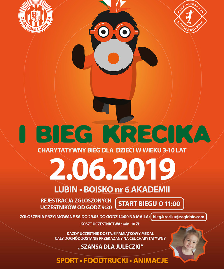 I Bieg Krecika w Akademii Piłkarskiej KGHM Zagłębia już 2 czerwca! I Bieg Krecika w Akademii Piłkarskiej KGHM Zagłębia już 2 czerwca!
