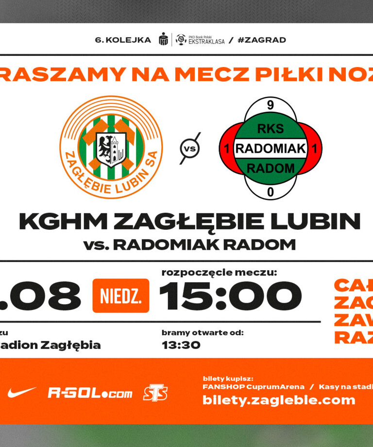 Bilety na mecz z Radomiakiem już w sprzedaży! Bilety na mecz z Radomiakiem już w sprzedaży!