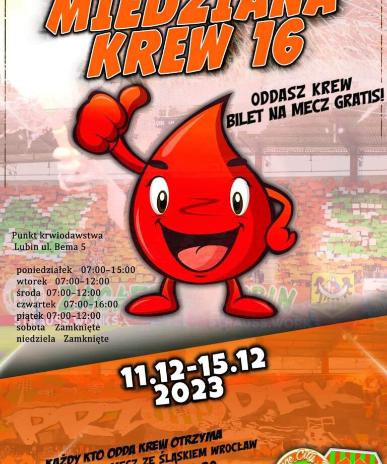 Oddaj krew i zdobądź wejściówkę na Derby Dolnego Śląska Oddaj krew i zdobądź wejściówkę na Derby Dolnego Śląska